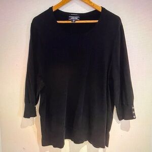 Lands' End Woman Black Cotton Round Neck 3/4 Sleeve Pullover Sweater Size 3X